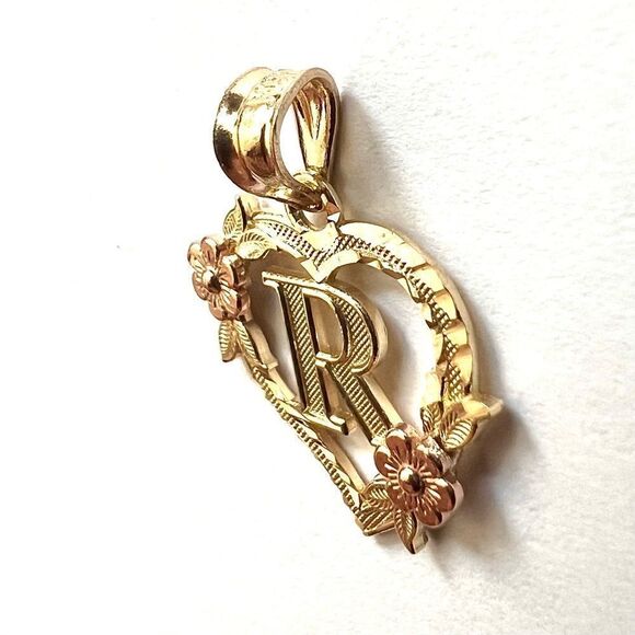 14k solid gold Initial R heart Charm | letter R Charm | Birthday gift | - Picture 7 of 11